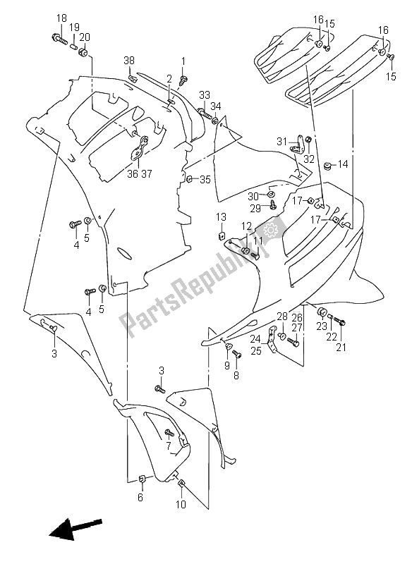 Tutte le parti per il Parti Di Installazione Sotto Il Corpo Del Cofano del Suzuki RF 600R 1996