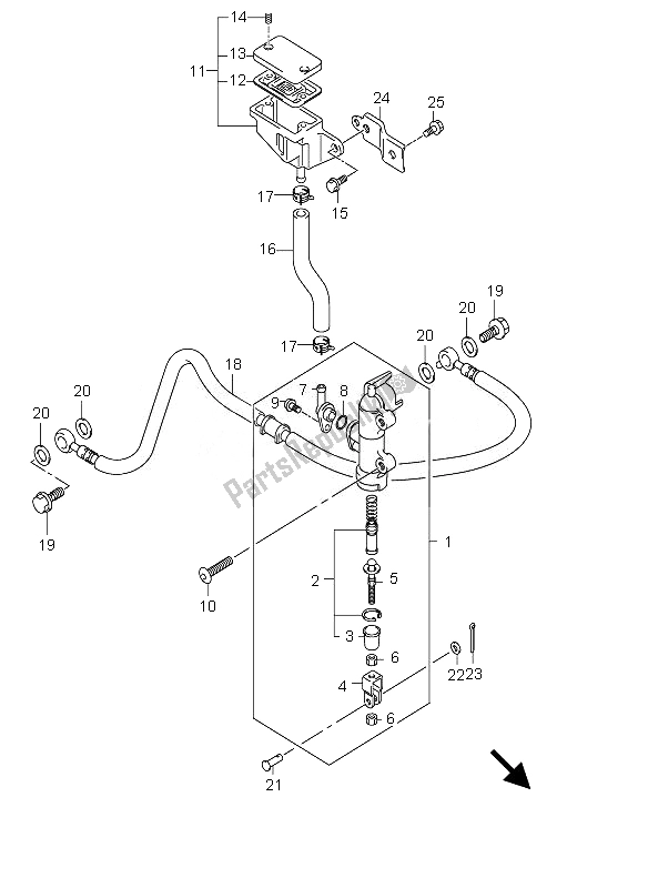 All parts for the Rear Master Cylinder of the Suzuki GSX 1300 RZ Hayabusa 2007