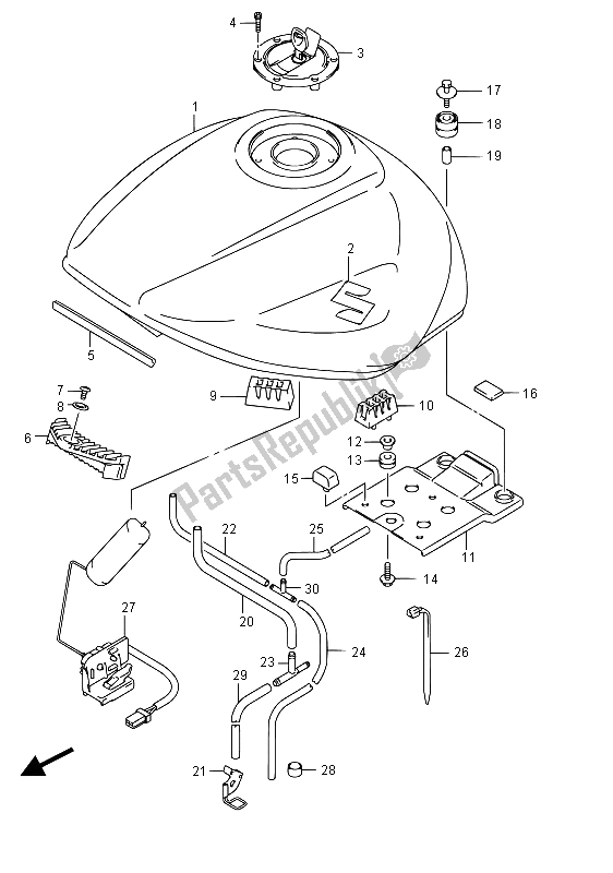 All parts for the Fuel Tank of the Suzuki GSF 1250 SA Bandit 2015