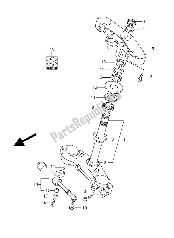 All parts for the Steering Stem of the Suzuki GSX R 1000 2005