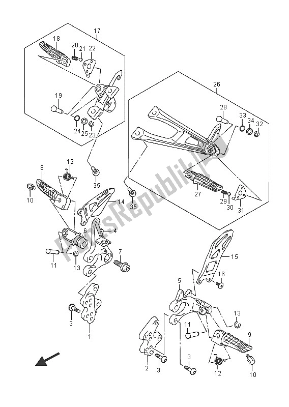 All parts for the Footrest of the Suzuki GSX R 1000A 2016