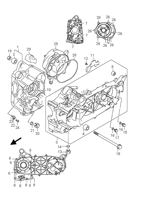 All parts for the Crankcase of the Suzuki UH 125 Burgman 2010