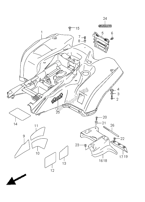 All parts for the Rear Fender (lt-a750xp P17) of the Suzuki LT A 750 XPZ Kingquad AXI 4X4 2012