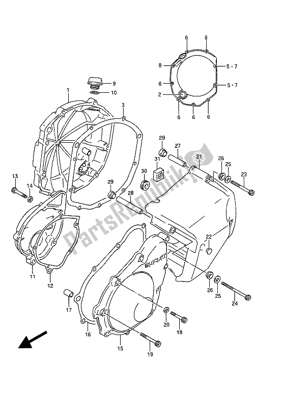 All parts for the Crankcase Cover of the Suzuki GSX 1100G 1992