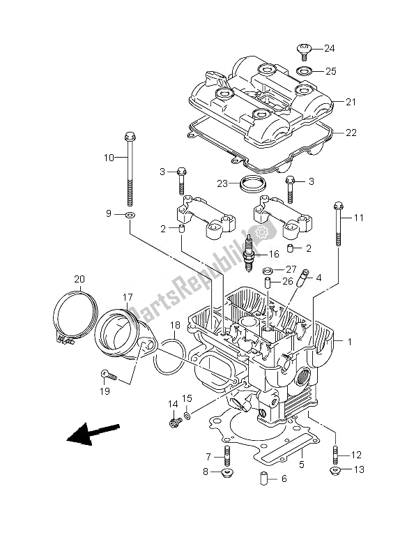 Alle onderdelen voor de Cilinderkop (achter) van de Suzuki DL 1000 V Strom 2010