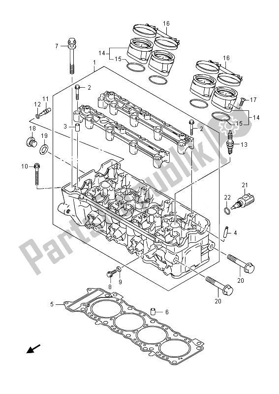 All parts for the Cylinder Head of the Suzuki GSR 750A 2014