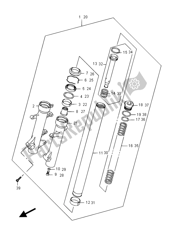 All parts for the Front Fork Damper (an400a E19) of the Suzuki Burgman AN 400 AZA 2015