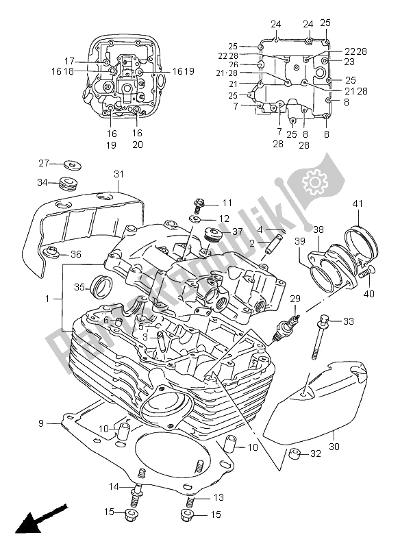 All parts for the Cylinder Head (rear) of the Suzuki VS 1400 Intruder 1996