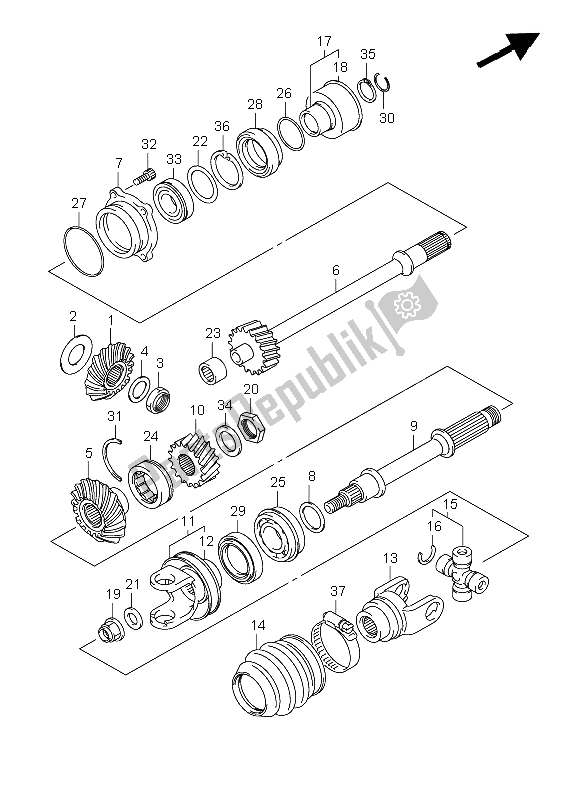 All parts for the Secondary Drive of the Suzuki LT A 450 XZ Kingquad 4X4 2009