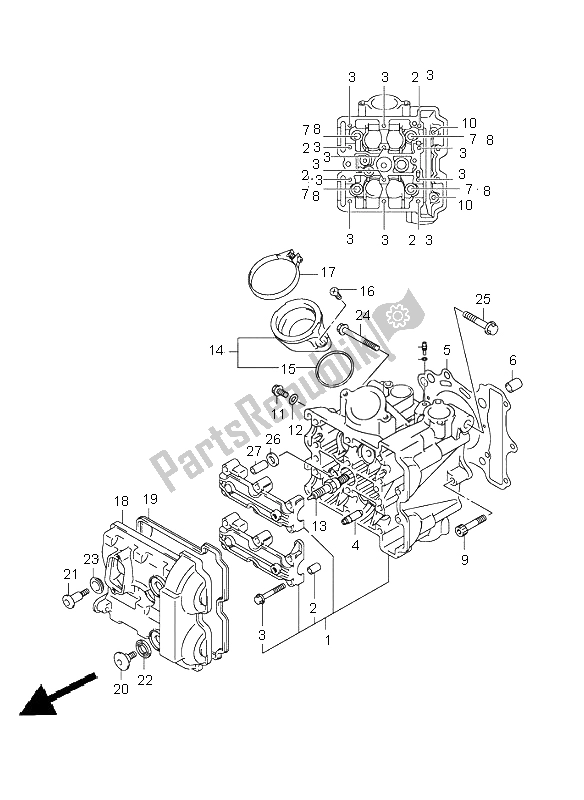 All parts for the Front Cylinder Head of the Suzuki SV 650 NS 2003