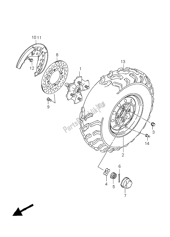 All parts for the Front Wheel of the Suzuki LT A 450 XZ Kingquad 4X4 2009