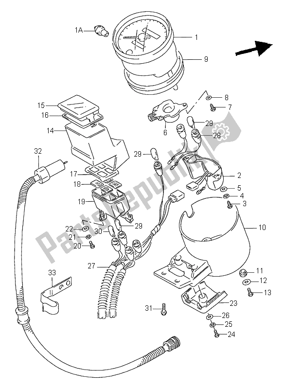 All parts for the Speedometer of the Suzuki VS 600 Intruder 1996