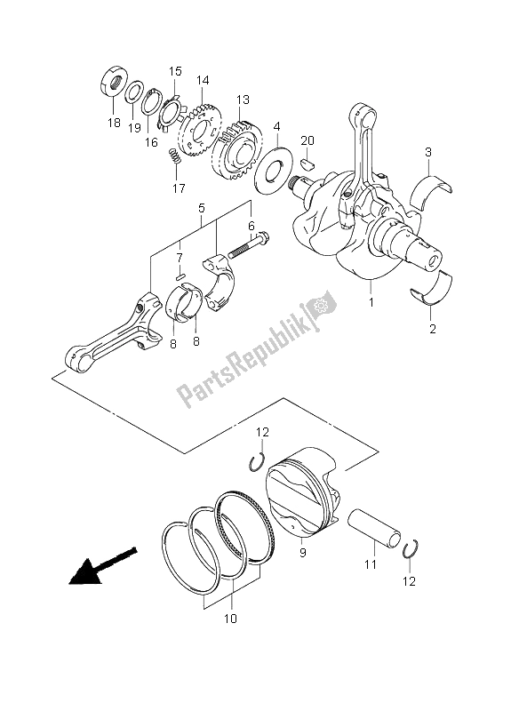 All parts for the Crankshaft of the Suzuki DL 1000 V Strom 2002