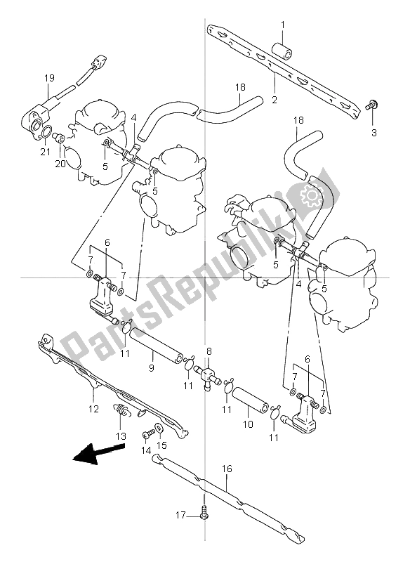 Alle onderdelen voor de Carburateur Montage van de Suzuki GSX 1200 Inazuma 2000