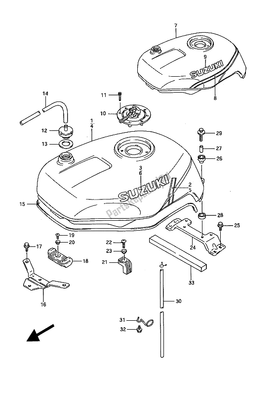 Alle onderdelen voor de Benzinetank van de Suzuki GSX R 750W 1992