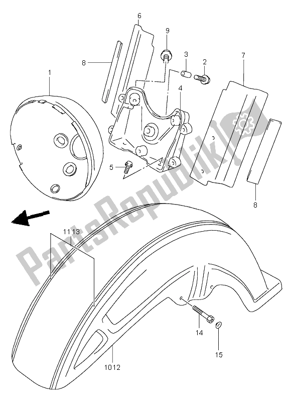 All parts for the Front Fender of the Suzuki VL 1500 Intruder LC 2004