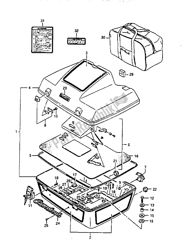 Alle onderdelen voor de Reiskoffer van de Suzuki GV 1400 GD 1988