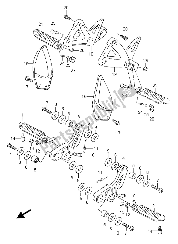 Todas las partes para Reposapiés de Suzuki GSX 600F 2005