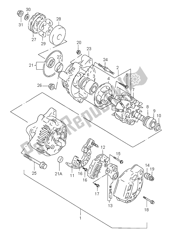 All parts for the Alternator of the Suzuki GSX 600F 2000