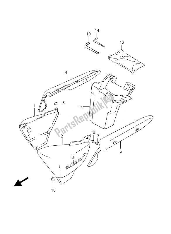 All parts for the Frame Cover of the Suzuki GZ 250 Marauder 2007