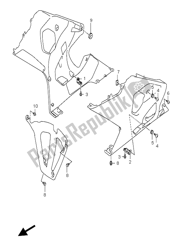 Alle onderdelen voor de Onder Motorkapinstallatieonderdelen van de Suzuki GSX R 750X 2005