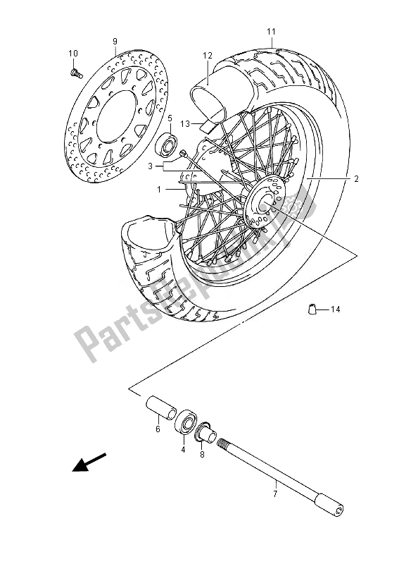 All parts for the Front Wheel (vl800 E19) of the Suzuki VL 800 CT Intruder 2014