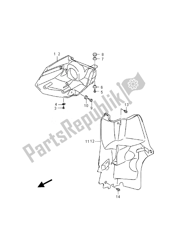 All parts for the Front Lamp Housing of the Suzuki LT A 400 FZ Kingquad ASI 4X4 2014