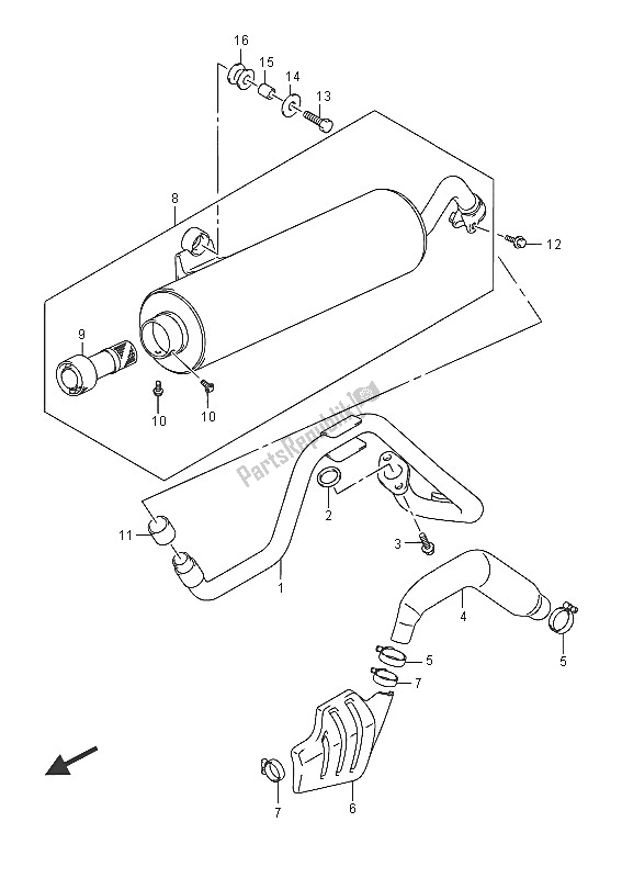 All parts for the Muffler of the Suzuki LT Z 90 Quadsport 2016