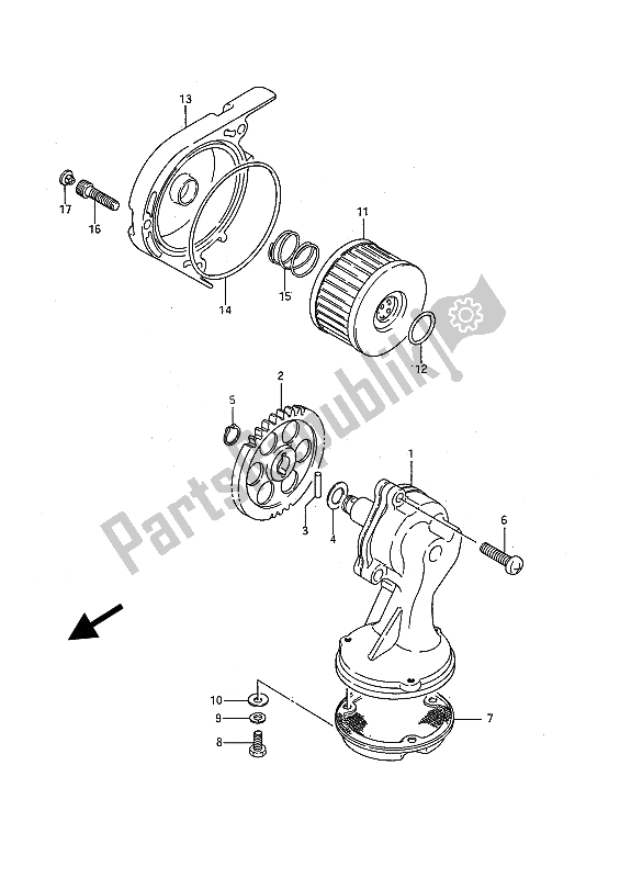 All parts for the Oil Pump of the Suzuki LS 650 FP Savage 1988