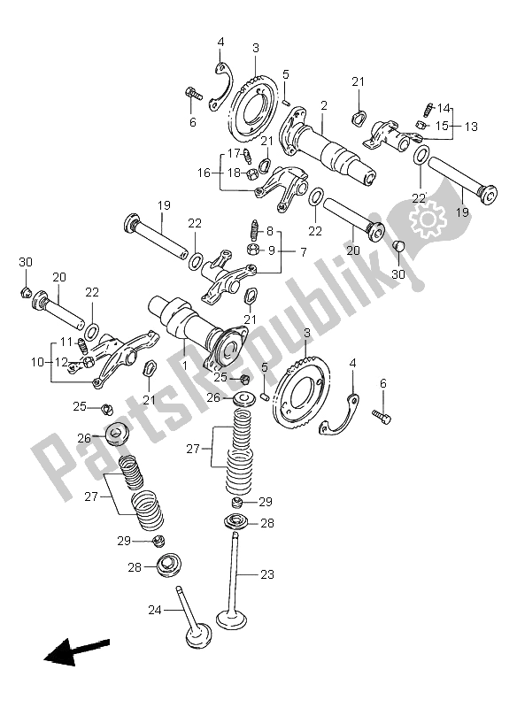 All parts for the Cam Shaft & Valve of the Suzuki VS 800 Intruder 2000