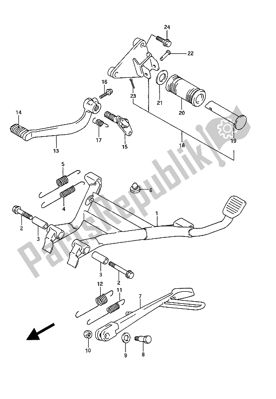 All parts for the Stand & Rear Brake of the Suzuki GSX 1100G 1994