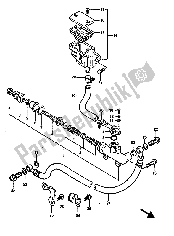 Toutes les pièces pour le Maître-cylindre Arrière du Suzuki GSX R 1100 1986