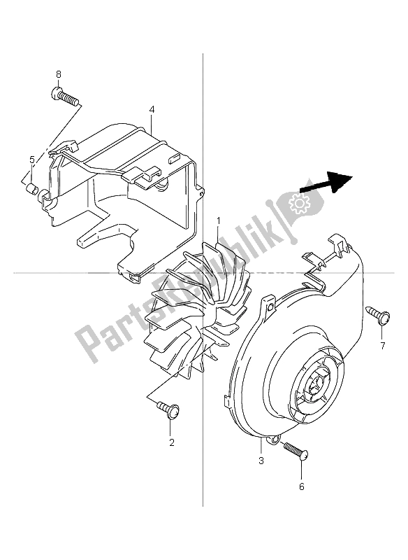 All parts for the Cooling Fan of the Suzuki TR 50S Street Magic 1999