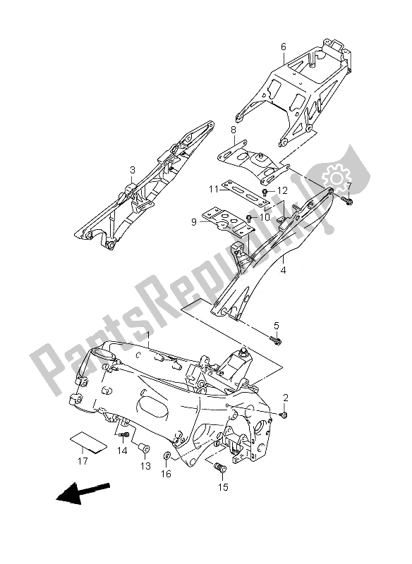 All parts for the Frame of the Suzuki GSX R 1000 2007