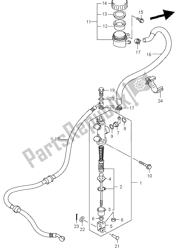 All parts for the Rear Master Cylinder of the Suzuki LT A 500F Vinson 4X4 2002