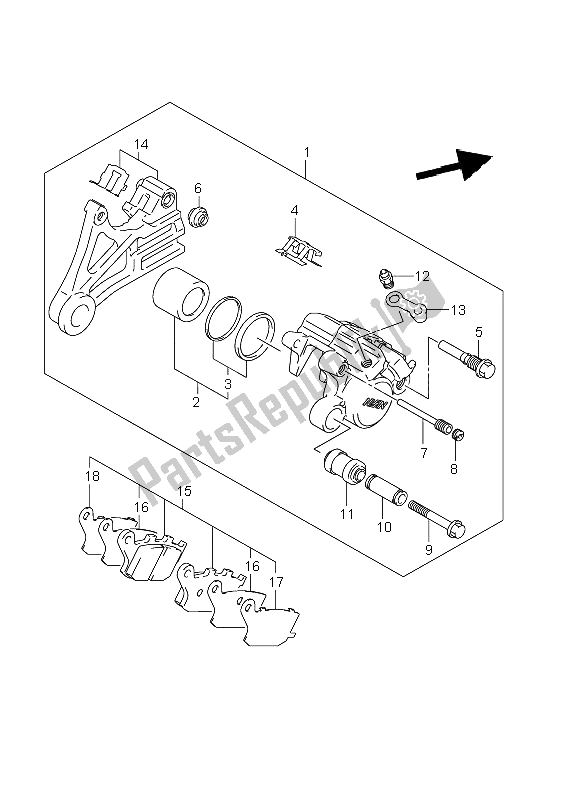 All parts for the Rear Caliper (dl650ue E19) of the Suzuki DL 650A V Strom 2011