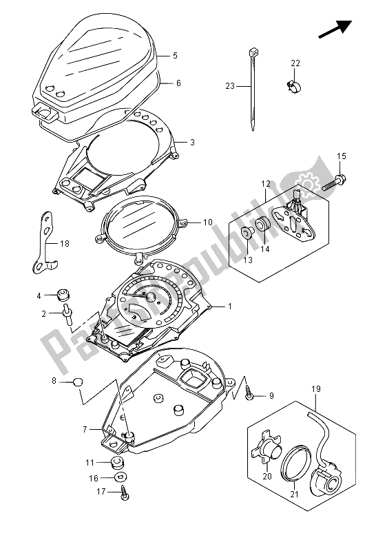 Alle onderdelen voor de Snelheidsmeter (e19) van de Suzuki VL 800 Intruder 2015
