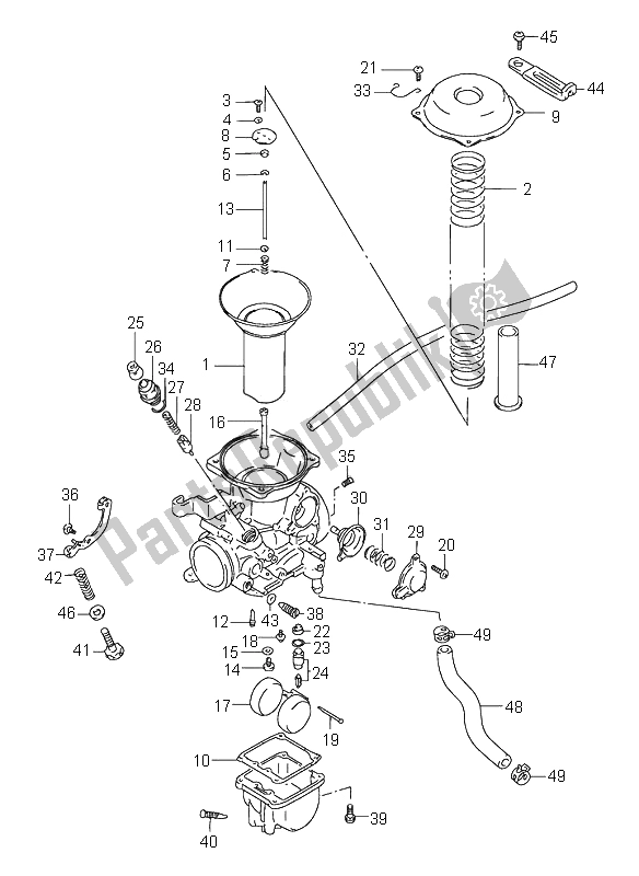 Tutte le parti per il Carburatore (posteriore E18) del Suzuki VS 800 Intruder 1996