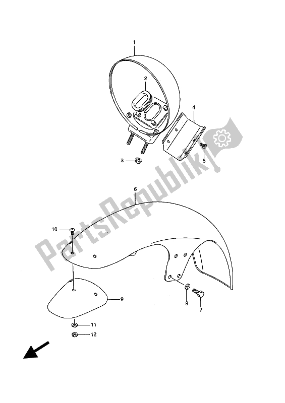 All parts for the Front Fender of the Suzuki VS 1400 Glpf Intruder 1993