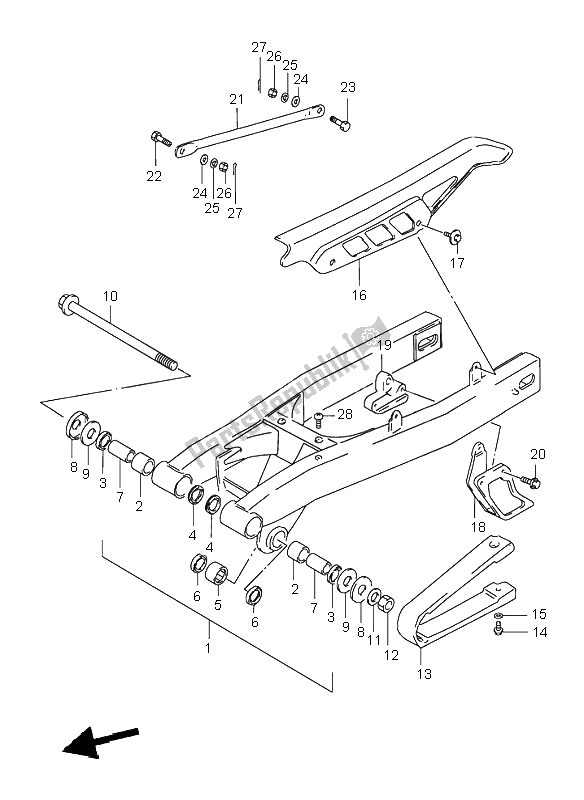 All parts for the Rear Swinging Arm of the Suzuki DR 125 SE 2000