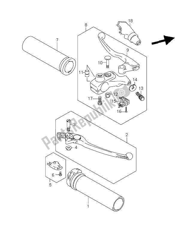 All parts for the Handle Lever of the Suzuki VZ 800 Marauder 2005