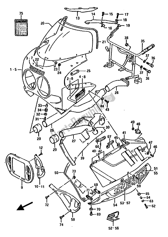 All parts for the Cowling (7jj) of the Suzuki GSX R 750 1989