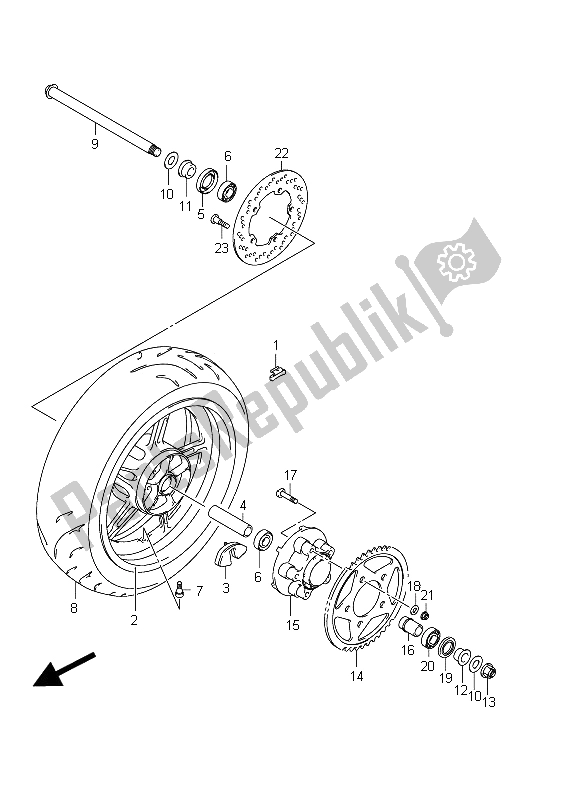 All parts for the Rear Wheel (sfv650 E24) of the Suzuki SFV 650A Gladius 2011