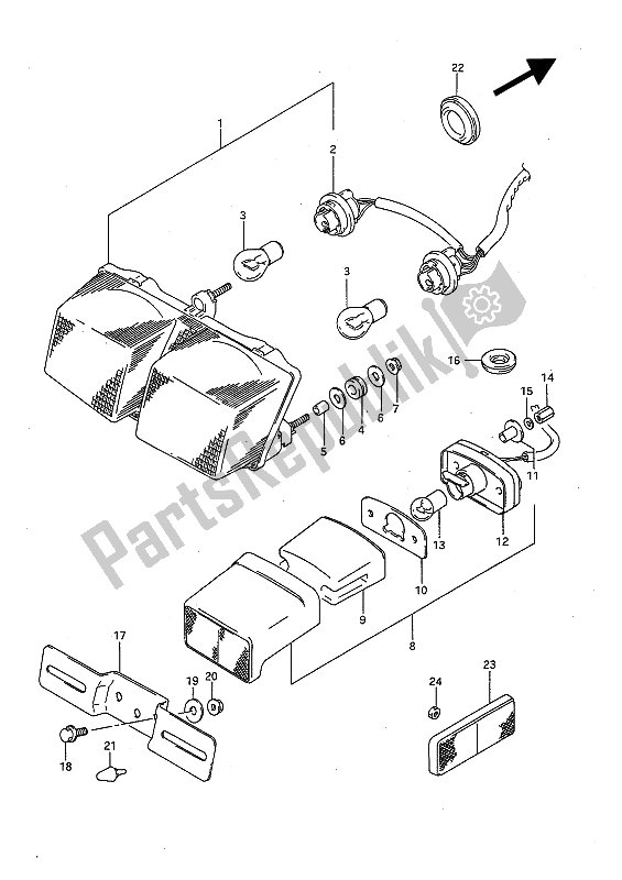 Tutte le parti per il Fanale Posteriore E Lampada Di Licenza del Suzuki GSX R 1100 1991