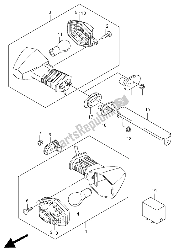 All parts for the Turnsignal Lamp (sv1000s-s1-s2) of the Suzuki SV 1000 NS 2005