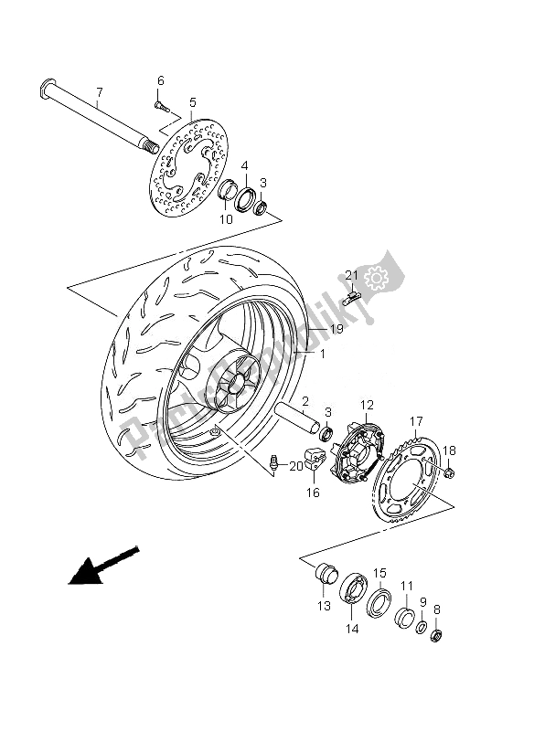 All parts for the Rear Wheel of the Suzuki GSX R 1000Z 2010