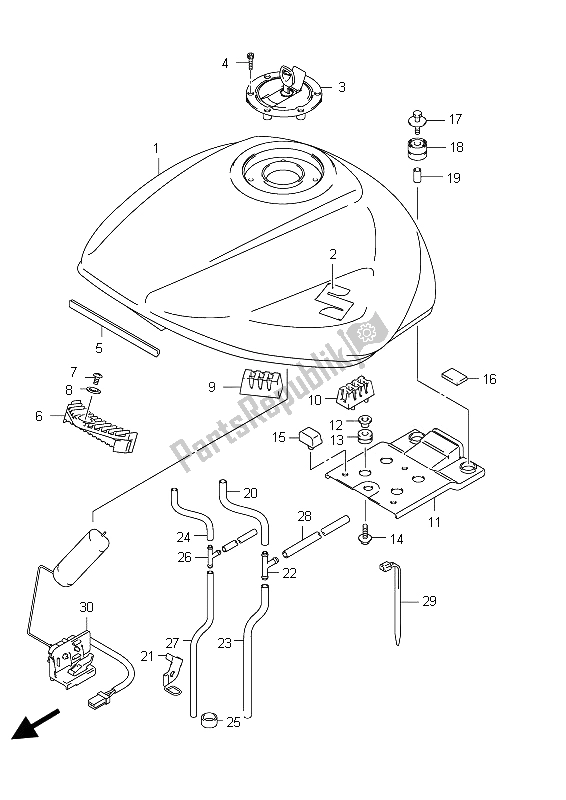 All parts for the Fuel Tank (gsx650fu E24) of the Suzuki GSX 650 FA 2012