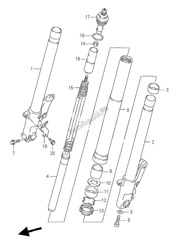 All parts for the Front Damper of the Suzuki GSX R 1100W 1995