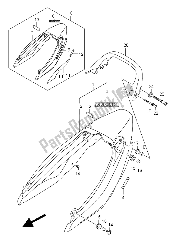 All parts for the Seat Tail Cover of the Suzuki GSX 1400 2003