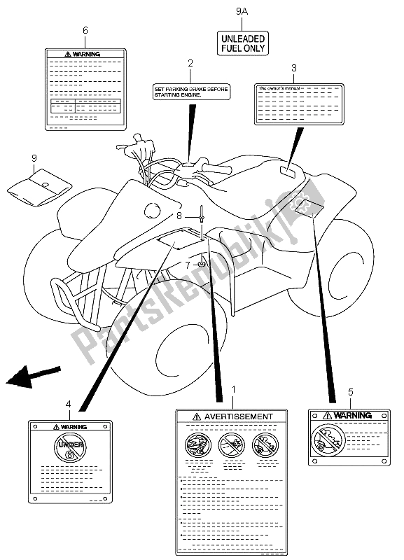 Wszystkie części do Etykieta Suzuki LT A 50 Quadsport 2003